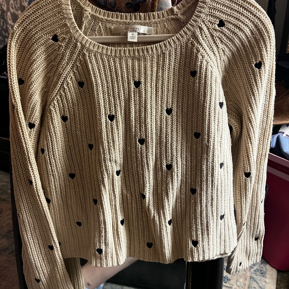 LC Lauren Conrad Beige Sweater with Black Heart Details